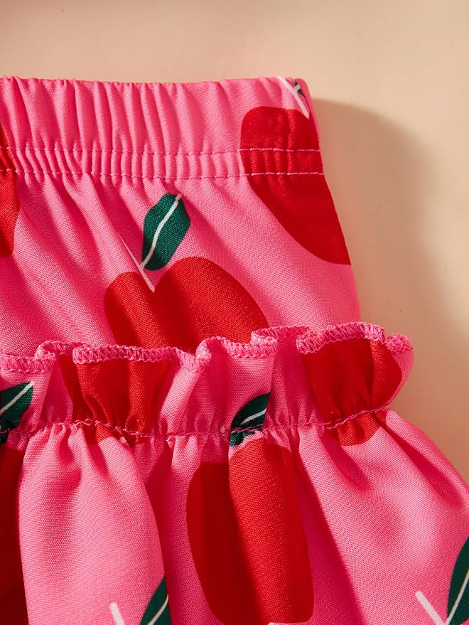 Little Girls Skirt Set - 2 Piece Short Sleeve Top Shirred Tiered Skirt Outfit Girls Spring Summer Clothes 3-8 Years