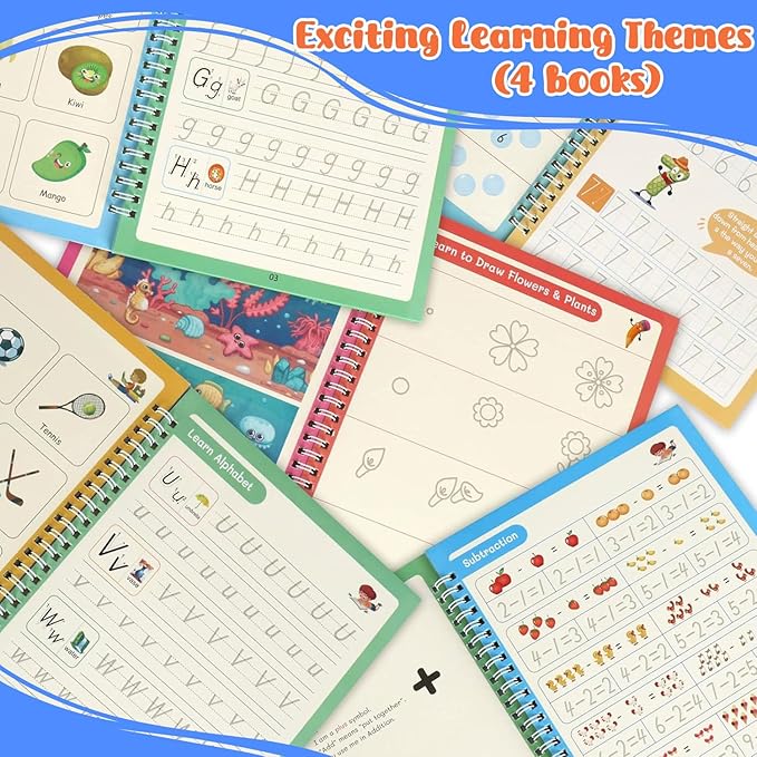 AALGO Large Magic Grooved Writing Practice Books- Reusable Handwriting Practice for Kids 8-10 - Preschool Workbook- Letter Tracing for Kids Ages 3-5