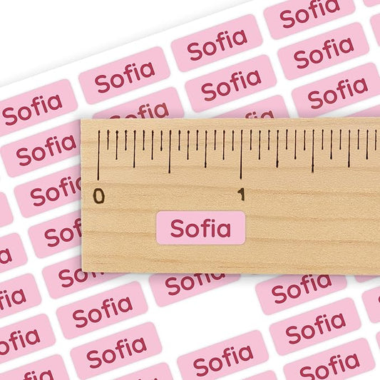 Mini Name Labels (175) - Custom Personalized Name Labels for Labeling Tiny Items, Washer and Dryer-Safe Waterproof Labels for Daycare, Preschool, and School - Hot Pink