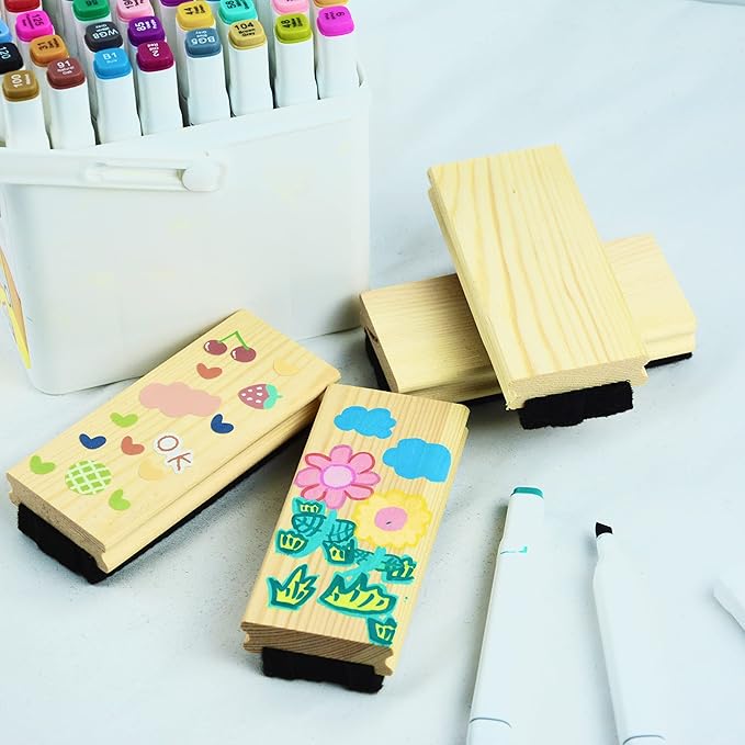4 Pack Chalkboard Erasers Premium Wool Felt Eraser Dustless Wood Blackboard Cleaner for Blackboard Chalk Eraser Office School Supply Engravable DIY Gift