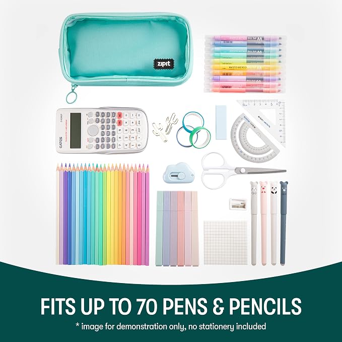 ZIPIT Half & Half Pencil Case, 3-Compartment Zipper Pouch for Girls, Mint | Clear-front pencil case for school, dedicated organizer panels, holds up to 70 pens & pencils, durable easy-care polyester