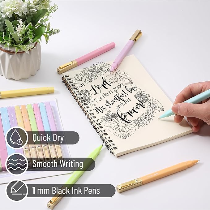 Mr. Pen- Aesthetic Highlighters and Ballpoint Pens No Bleed, 12 Pack, Spring Pastel, Bible Highlighters and Pens No Bleed, Fast Dry and No Smear for Bible Journaling, Planner, School Supplies