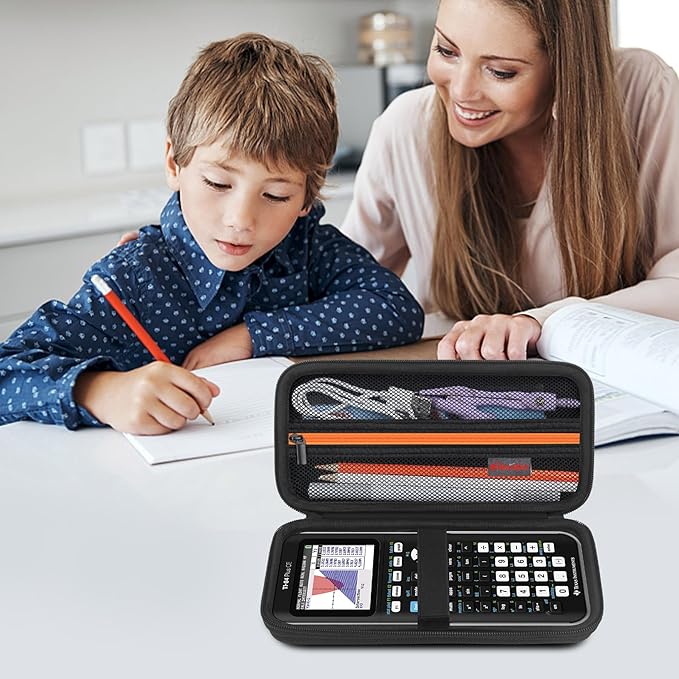 Elonbo Carrying Case for Texas Instruments TI-84 Plus CE/TI-84 Evo/TI-84 Plus/TI-83 Plus/TI-83 Plus CE Color Graphing Calculator, Extra Mesh Pocket Fits Charging Cable Charger Manual, Black