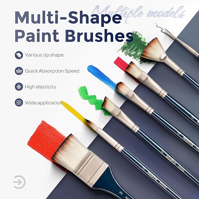 Nicpro 36 PCS Paint Brush Set, 9 Brush Types Professional Acrylic Paint Brushes with Cloth Roll and Gift Box, Suitable for Acrylic Painting, Oil, Watercolor, Gouache, Art Supplies for Artist Beginner