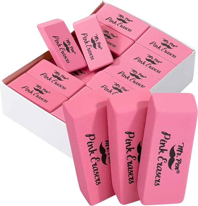Mr. Pen- Pink Pencil Eraser Bulk, 48 Pack