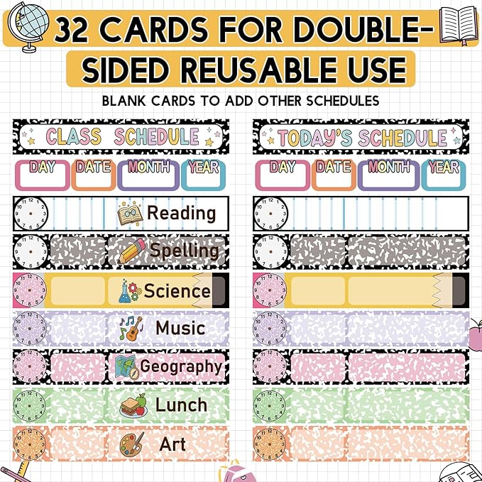 Gueevin Daily Schedule Pocket Chart for Classroom, 15+1 Pockets with 32 Pcs Double-Sided Reusable Cards Daily Schedule Pocket Chart Decor for Classroom School Home Activity Office Supplies(Mix)