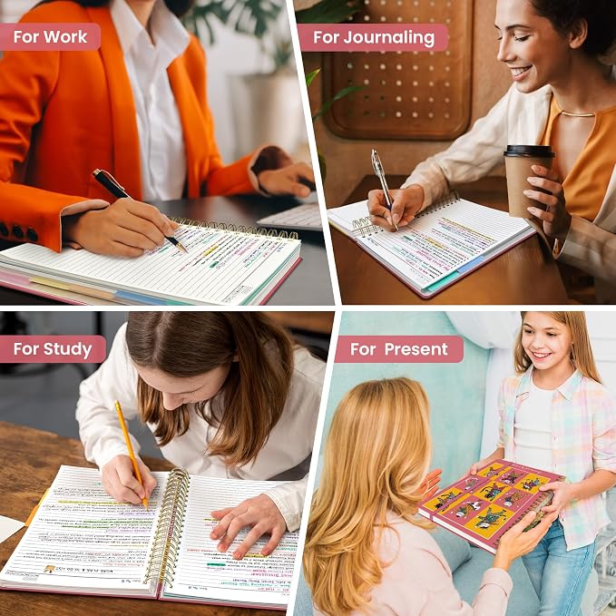 Taja Cute Large Spiral Lined Notebook for Work with 5 Removable Dividers