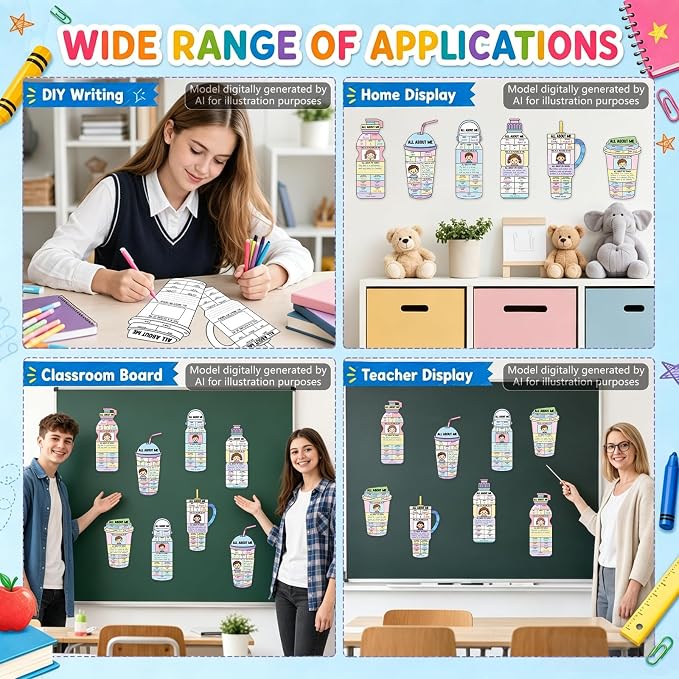 30 Pcs All About MePosters Water Bottle Star Student Poster to Fill in Elementary Kindergarten Classroom Decor Self-Introduction All About Me Posters for Back to SchoolClassroom Supplies