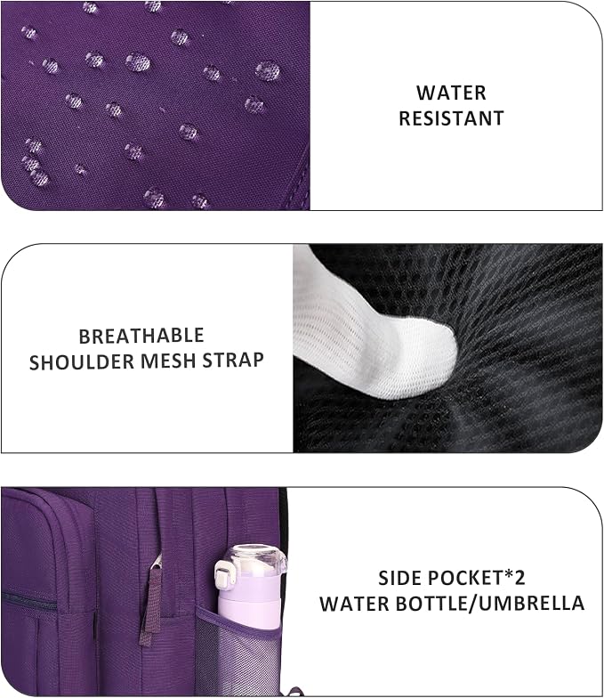 abshoo Girls Solid Color Backpack For College Women Water Resistant Large School Bag (Purple)