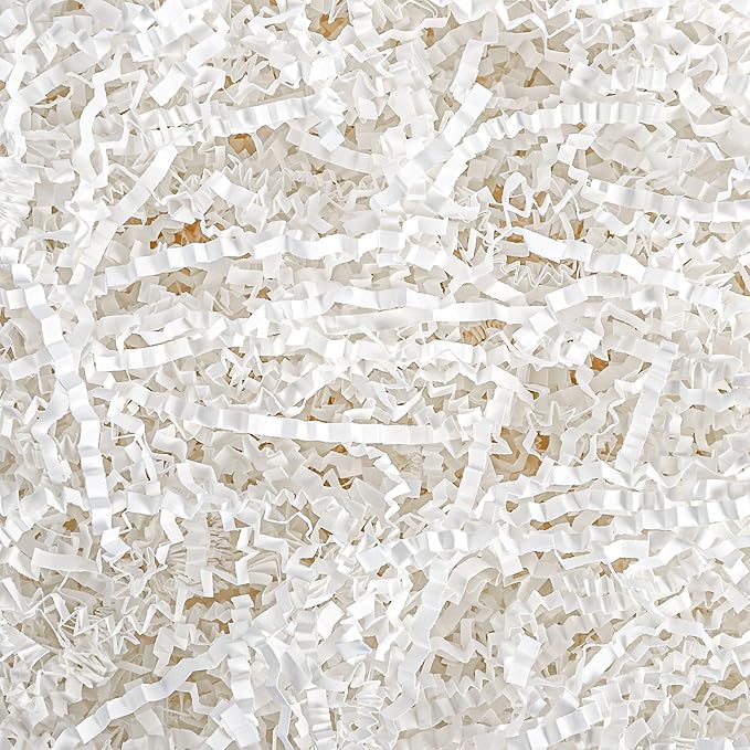 woric 10.58oz/300g Crinkle Cut Paper Shred Filler, White Shredded Paper for Mother's Day Baskets Boxes Gift Bags Wedding Birthday Holiday Party Decoration