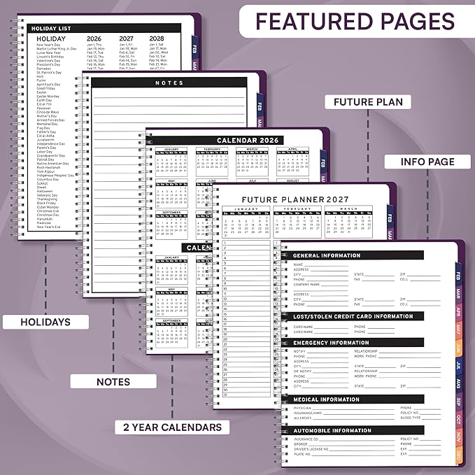 Ensight 2026 Appointment Book and Planner 6.5" x 8.5" Large Hourly Weekly Daily Schedule Book with Tabs, 30 Minute Time Slots, Purple Calendar Organizer Jan 2026–Dec 2026 Appointment Planner - Purple