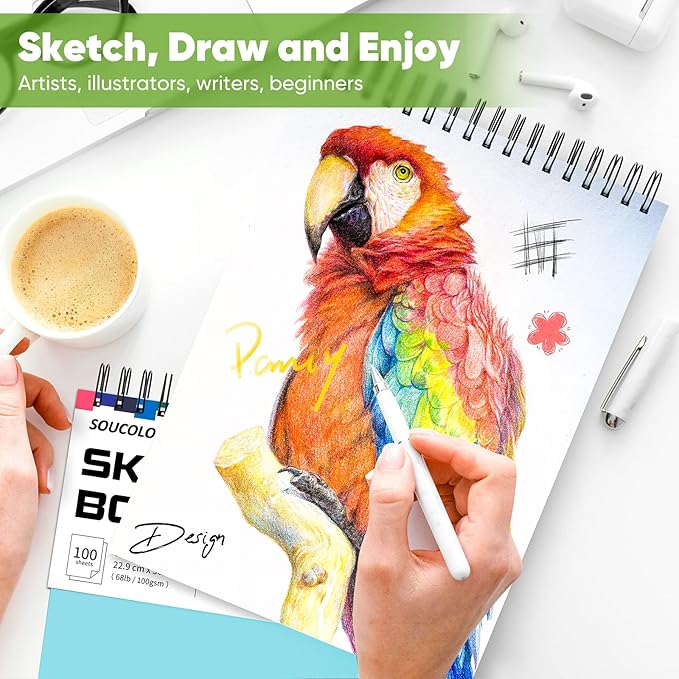 Soucolor Art Supplies Sketching Kit with 100 Sheets 2 Pack Sketchbook, Girl Gifts, Arts and Crafts for Kids Ages 8-12, School Supplies 9x12 Sketch Book Gifts for Kids Teens（Blue and Pink ）