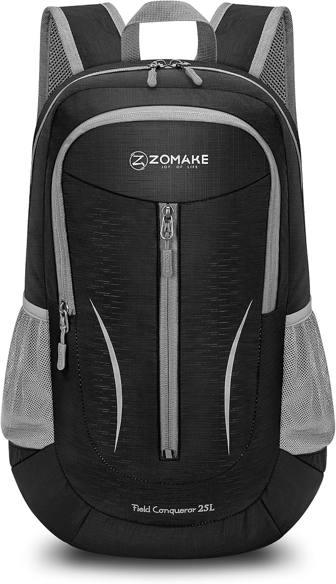 ZOMAKE Lightweight Packable Backpack 25L, Foldable Hiking Daypack | Water Resistant Small Folding Backpacks for Travel, Everyday Carry, Multi-Pocket Layout, Breathable Shoulder Strap