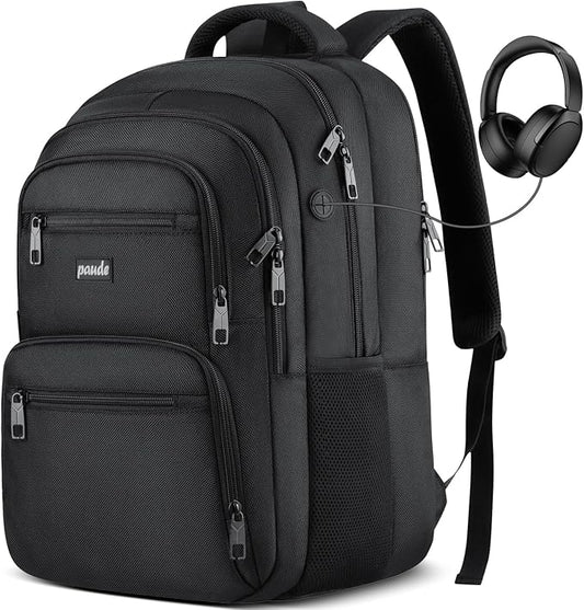 Paude Laptop Backpack,School Backpack Large Bookbag for High School College Students,Black Backpack for Men Office Business,Waterproof