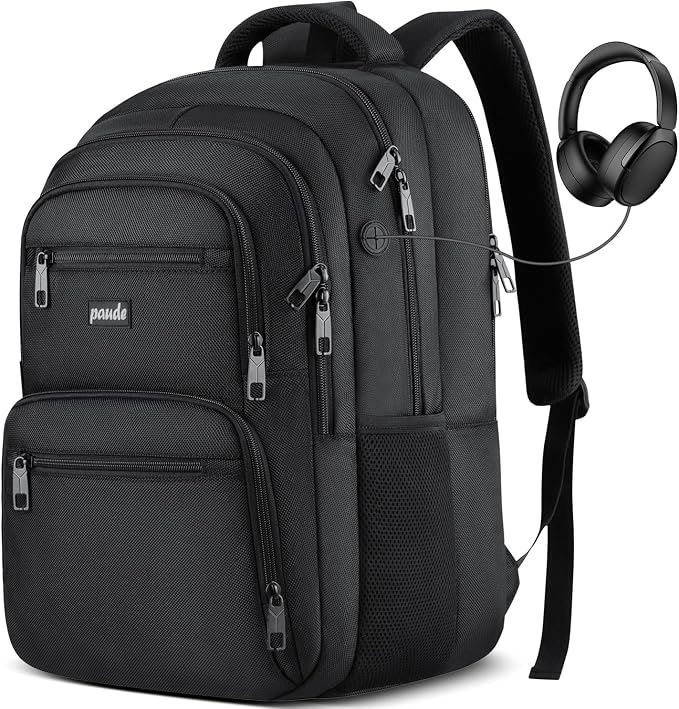 Paude Laptop Backpack,17.3 Inch School Backpack Large Bookbag for High School College Students,Black Backpack for Men Office Business,Waterproof