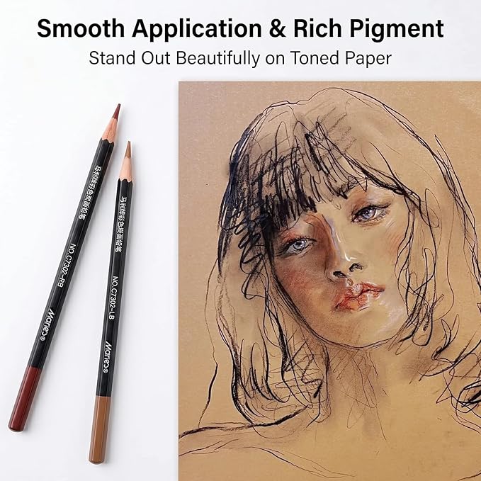 Marie's Charcoal Pencils Set,10 Pieces, Pastel Chalk Pencils for Drawing, Sketching, Coloring & Shading, Art Supplies for Adult Artists (Dark Brown)