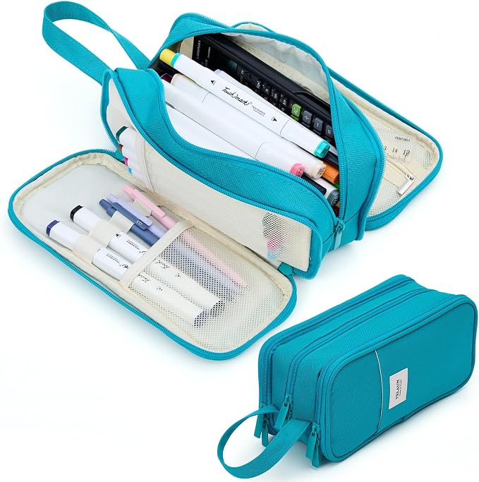 Pencil Case Pouch, Large Capacity Pencil Box Bag, Aesthetic Pen Organizer for School Supplies, Cute Preppy Stuff for Girls Boys Kids, Back to College Stationery, Teal