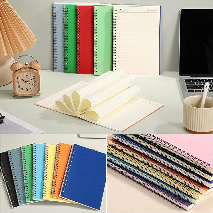 Leelosp 12 Pcs Small Spiral Notebook Lined Spiral Journal College Ruled Notebook Wire Bound Kraft Cover, 120 Pages for Work (Colorful,5.5 x 8.3 Inch)