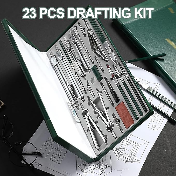 23 Piece Geometry Kit, Construction Engineering Design Professional Drawing Tools, with Large Extension Beam, for Drafting, Math and Making Circles, School, Drafting, Architecture
