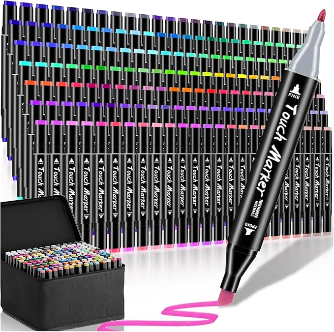 168 Colors Alcohol Markers Set, Dual Brush Tip Art Coloring Markers for Adult Drawing, Permanent Alcohol Based Colored Sketch Pens Art Supplies Gifts for Illustration
