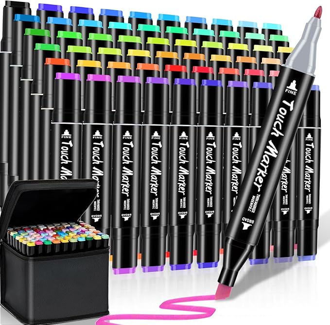 Alcohol Markers Set, 60 Colors Dual Brush Tip Art Coloring Markers for Adult Drawing, Permanent Alcohol Based Colored Sketch Pens Art Supplies Gifts for Illustration