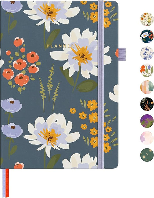 And Per Se Undated Planner, Weekly & Monthly Planner with Goal & Habit Tracker, A5 Leather Hardcover Productivity Journal for Academic Year (Garden Flowers)