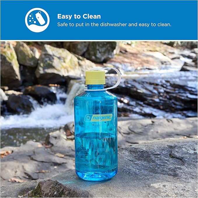 Nalgene 32 oz Narrow Mouth Water Bottle | BPA-Free, Durable & Leak Proof, Lightweight for Hiking & Gym – Thrill & Motion, Blue Atoll w/Endive