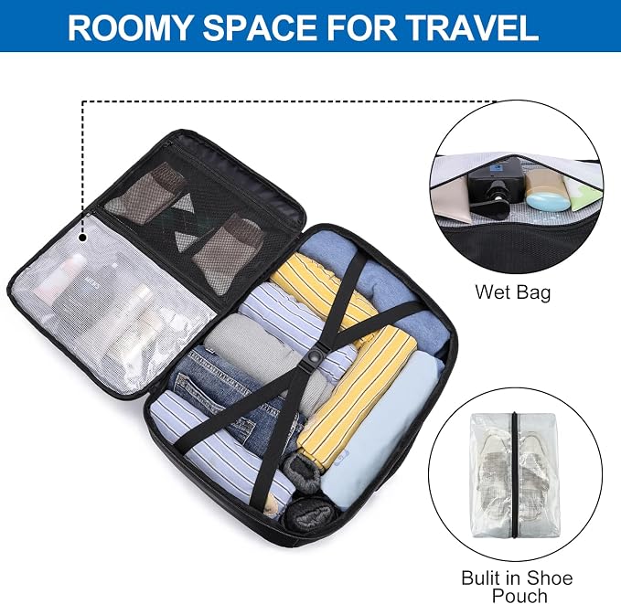 Large Travel Backpack for Men,Airplane Approved Carry On Backpack Suitcase with Shoe Pouch, Luggage Bag TSA 17.3inch Laptop Mochila Flight Approved Casual Daypack Bookbag Travel Essentials,Black
