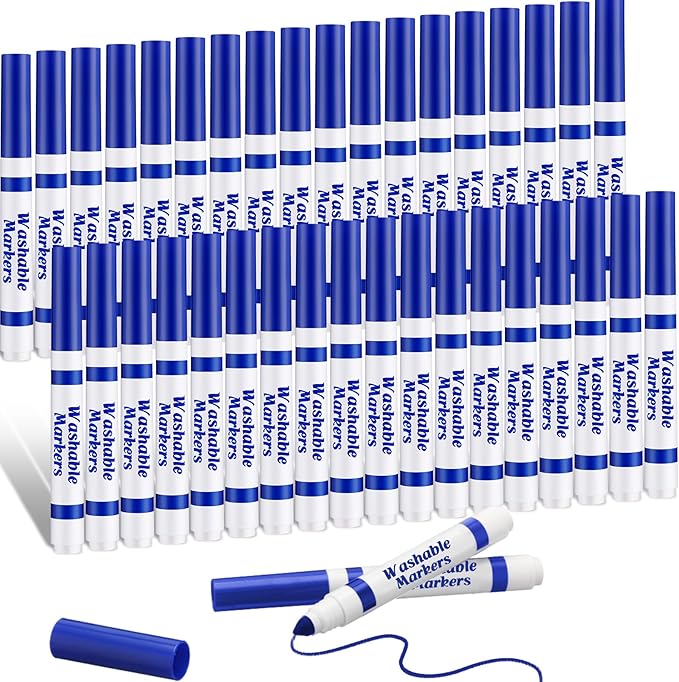 36 Pcs Blue Washable Markers Bulk Coloring Broad Line Markers for Kids Blue Conical Tip Drawing Pen for Christmas,School Supplies, Travel Art Baby Shower Gender Reveal Party Supplies, Ages 6+