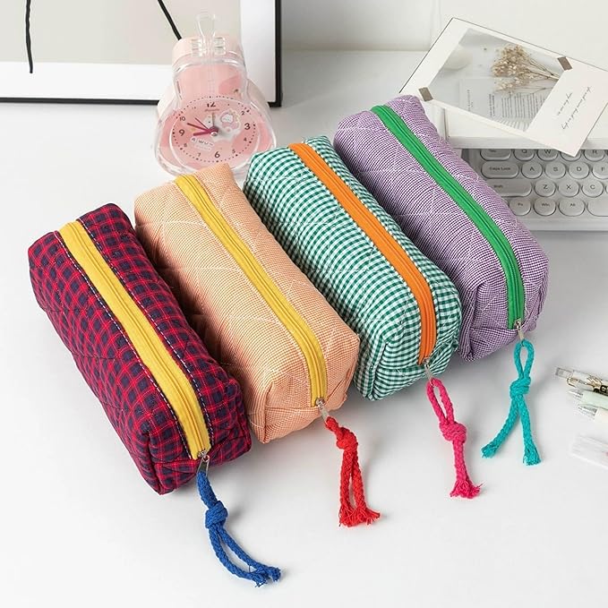 Pencil Case Office College School Storage Bag Pouch Holder Box Organizer Makeup Pouch Cosmetic Bag Aesthetic Cute Pen Case for Girls Boys Kids (Plaid red)