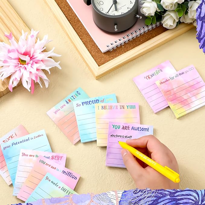 Yinder 24 Pcs Inspirational Sticky Notes Cute Motivational Sticky Notes Pad End of Year Employee Appreciation Gifts Bulk for Teacher Nurse Coworkers Office Supplies 3 x 3'' (Appreciation,Watercolor)