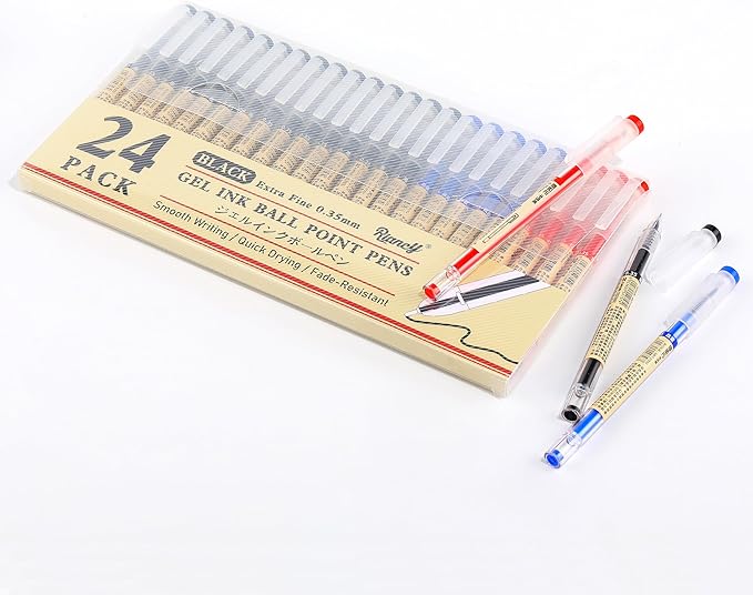Black Blue Red Gel Ink Pens, 0.35mm Extra Fine Point Smooth Writing Rollerball Pens, Japanese Style No Smudge Ballpoint Pen, Quick Drying for Journaling Office School Stationery Supplies 24Pcs