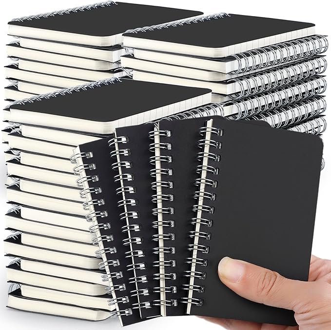 60 Pack Mini Spiral Notebooks, 3x5 Inch Small Pocket Notebooks, Black Cardboard Cover Memo Pads with Lined Pages, Small Spiral Notepads for Home Office Travel(60 Sheets/120 Pages)