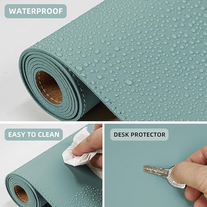 AFIING Cork Desk Mat 31.5" x 17", Waterproof Dual-Sided Cork & PU Leather Desk Pad, Non-Slip Desk Protector for Home Office, Workspace Setup & Gaming, Light Blue