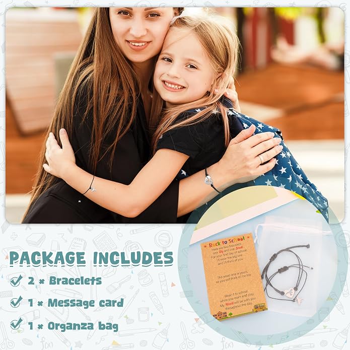 EOBOH Back to School Supplies, Back to School Bracelet Mommy and Me, Prek Matching Wish Bracelets Set, Adjustable Bracelet for Boys Girls Gifts Stuff Bulk