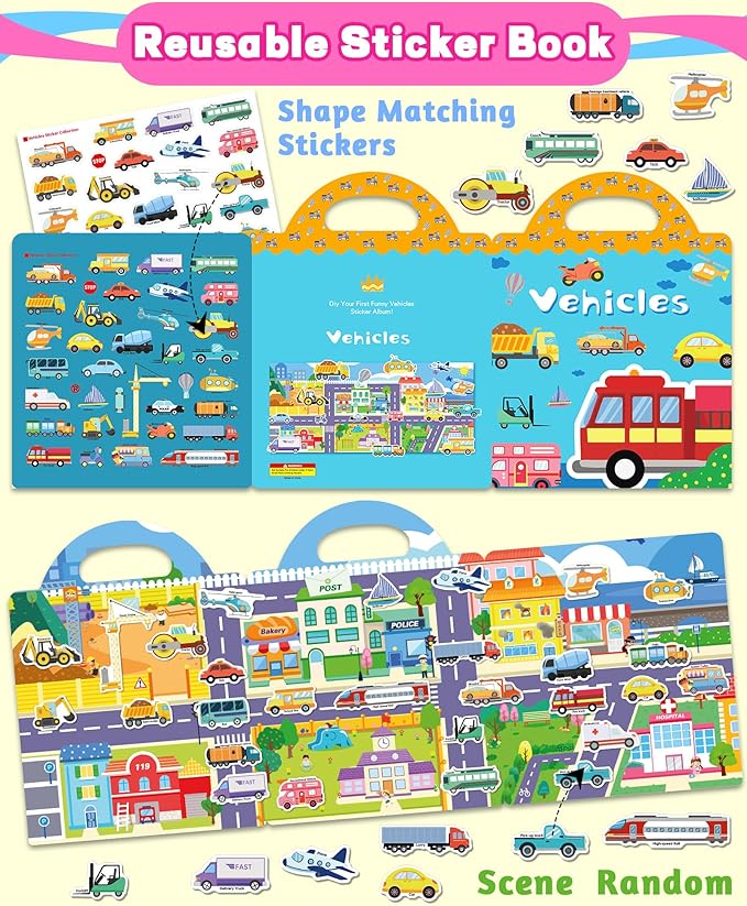 Walenced Reusable Sticker Book for Toddlers, Travel Stickers for Kids, Toddler Craft Activities Toys, Birthday Gifts for Boys & Girls