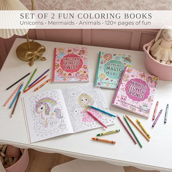 ZICOTO Fun Coloring Books for Kids Set of 3 – Cute Princess, Unicorn & Mermaid Coloring Book for Girls Ages 4–8 – Easy to Color Gift with Magical Themes for Your Creative Little Princess