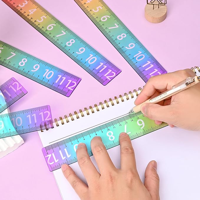 BAYTORY 6Pcs 12inch/30cm Acrylic Straight Rulers, Transparent Gradient Color Rulers, Shatterproof Rainbow Color Measure Stationery with Centimeters, for School Classroom Student (12inch/30cm)