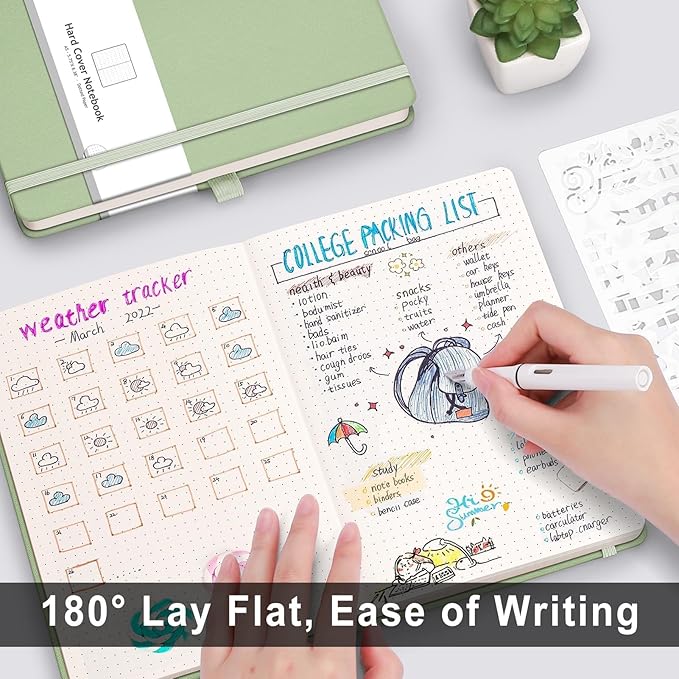 AHGXG Dotted Journal - 320 Numbered Pages Dot Grid Notebook A5 Thick Journal, 100gsm Thick Dotted Paper, Leather Hardcover,Inner Pocket, 5.75'' × 8.38'', Light Green