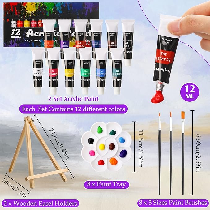 Cholemy 36 Pcs Paint and Sip Kit for Adults 8''x10'' Pre Drawn Canvas for Painting DIY Afro Acrylic Painting Kit Wood Easel Brushes Date Night Bulk for Mother's Day Party Gifts