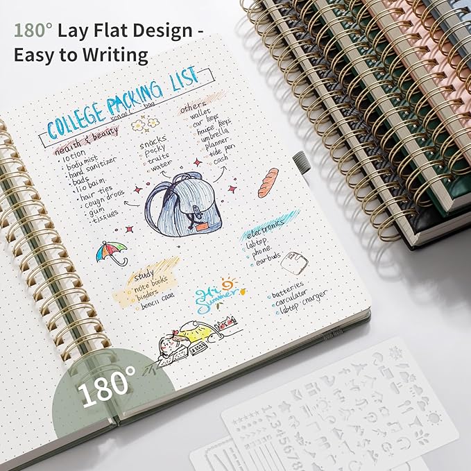 EMSHOI Dotted Journal Spiral Notebook - 300 Pages, A4 Hardcover Leather, 100 GSM Thick Dot Grid Notebook for Women Men Work Writing, Journaling, Drawing, 8.27" x 11.2", Black