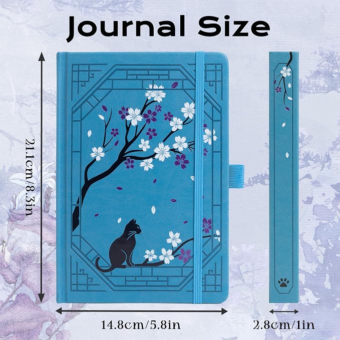 TIEFOSSI A5 Dotted Journal, Cute Cat Journal for Women Girls, Dot Notebook with Pretty Sakura Pattern, Aesthetic Diary for Writing Journaling Drawing, Golden Edges