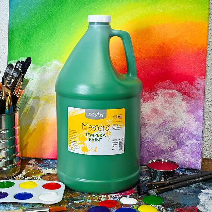 Handy Art Little Masters Tempera Paint, Green, Gallon 128 oz Bottle, Bright & Mixable, High Opacity, Washable Colors for Classroom, Students, Kids, Young Artists, Safe & Non-Toxic, Made in USA
