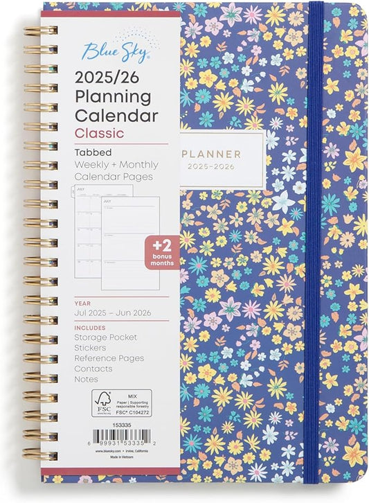 Blue Sky 2025-2026 Weekly and Monthly Academic Year Planner Calendar, July 2025 - June 2026, 5" x 8", Hard Cover, Wirebound, Storage Pocket, Laminated Tabs, Stickers, Becky