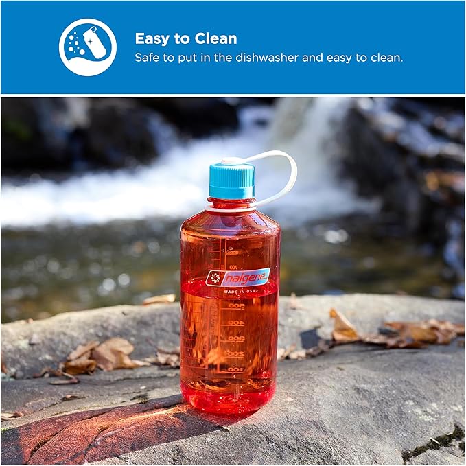 Nalgene 32 oz Narrow Mouth Water Bottle | BPA-Free, Durable & Leak Proof, Lightweight for Hiking & Gym – Thrill & Motion, Flame w/Blue Atoll