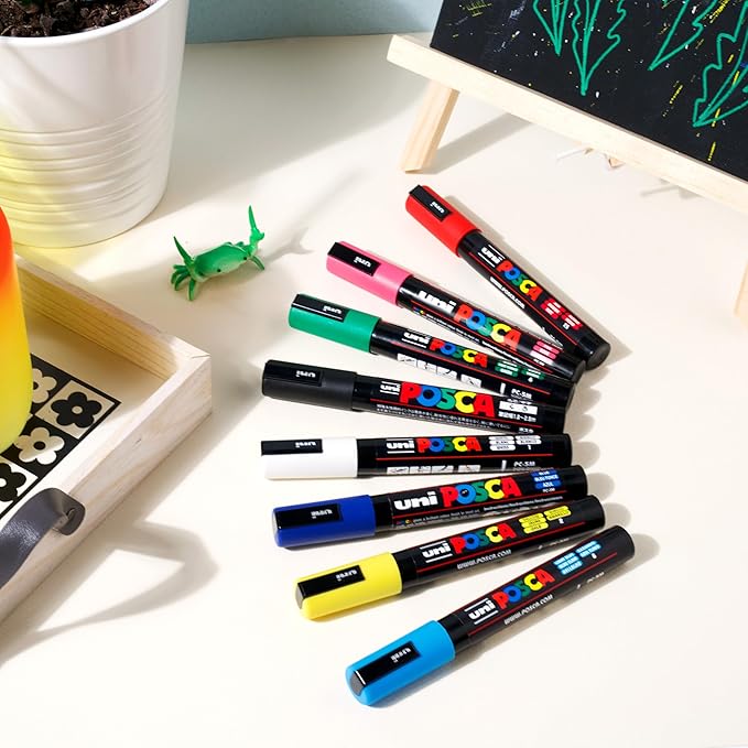 Posca Paint Markers, 5M Medium Acrylic Markers with Reversible Tips, Artist Recommended For Gifts, Fabric, Metal, Glass, Wood and Canvas, Assorted Colors, Set of 8