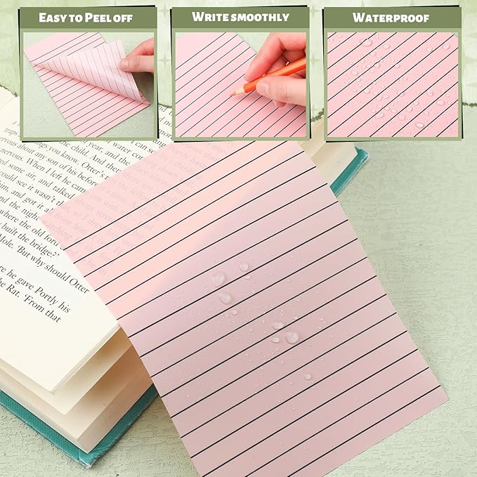 Yinder 6 Pack Pastel Transparent Sticky Notes Translucent Clear Lined Self Stick Note, Back to School Gifts for Bible Tabs, Book Tabs, School Supplies Office, 30 Sheets/Pack, 4 x 6'' (Rainbow Color)