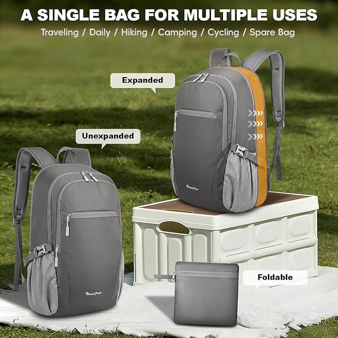Seektop Lightweight Packable Hiking Backpack Water Resistant Expandable 20L-28L for Women Men, RFID Day Pack for Travel