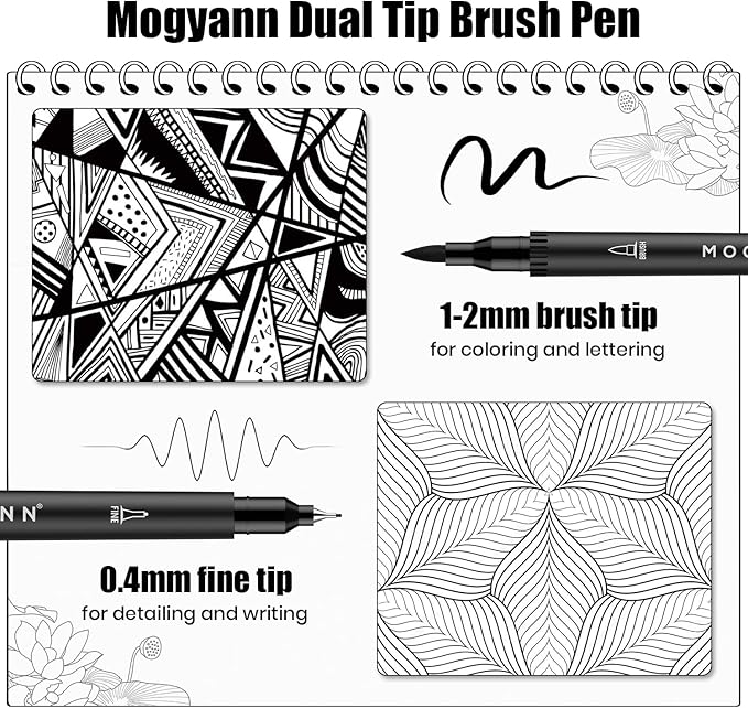 Drawing Pens, 12 Pack Dual Brush Pens Black Markers for Art Drawing Sketching