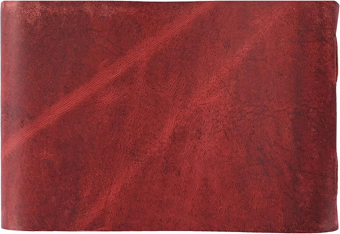 Leather Drawing Journal Daily Travel Diary, Antique Handmade Vintage Bound Rustic Writing Notebook, Genuine Leather Unlined Cream Paper, Art Sketchbook, 7x10 Inches-Red